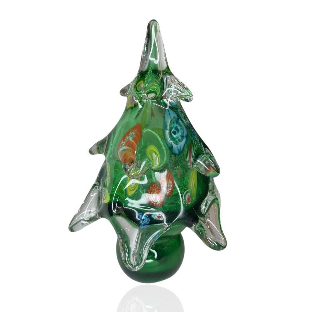 Vintage MCM Italian Murano Millefiori Handblown Glass Christmas Tree 7"‎